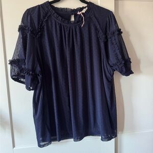 Boden Navy Swiss-Dot Ruffle Sleeve Blouse